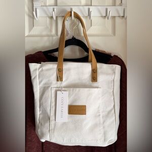 NWT Cozy Earth White and Tan Tote Bag